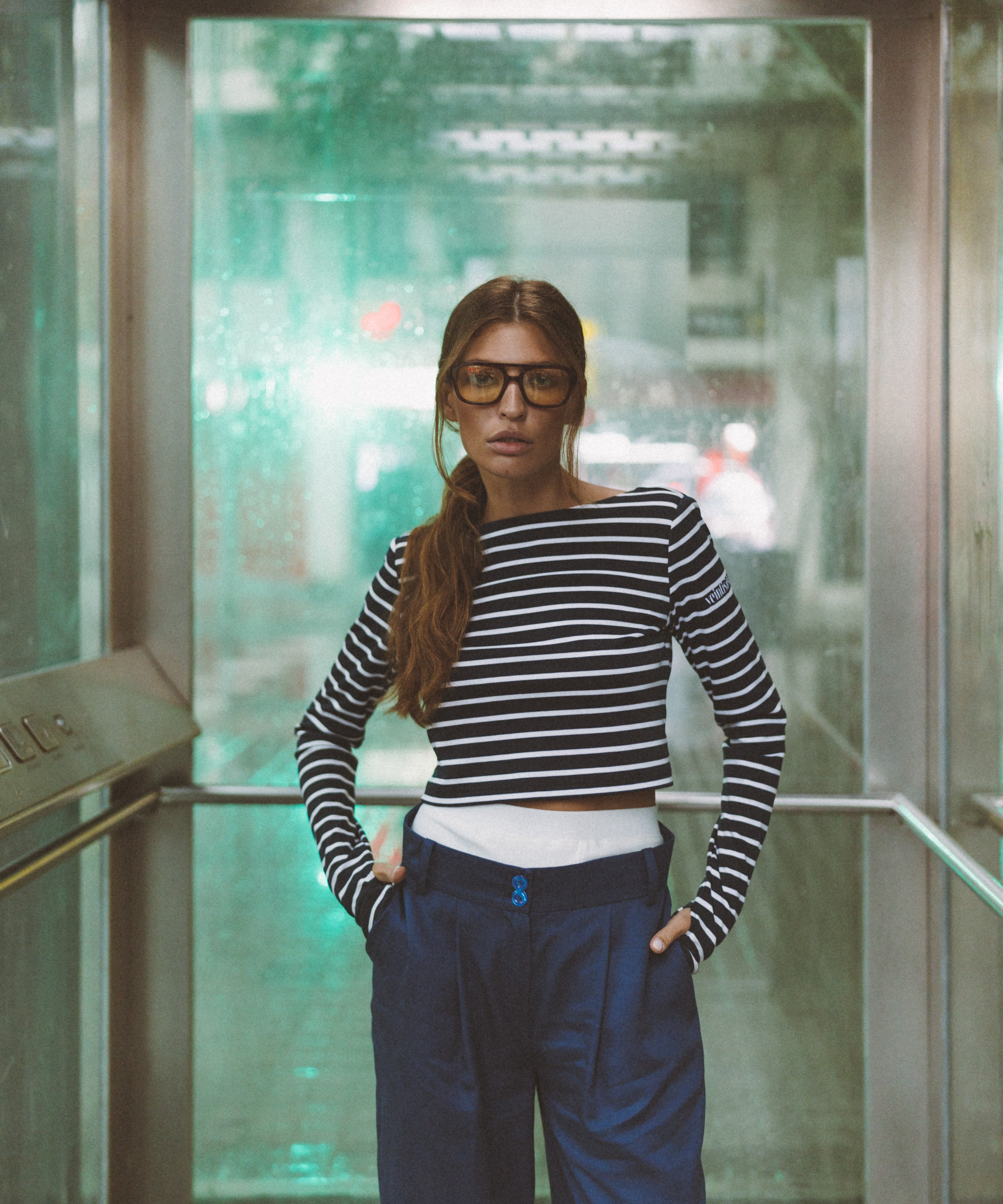 Navy Blue Striped Crop Top 