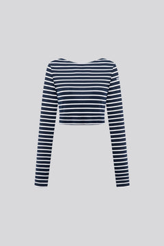 Navy Blue Striped Crop Top 